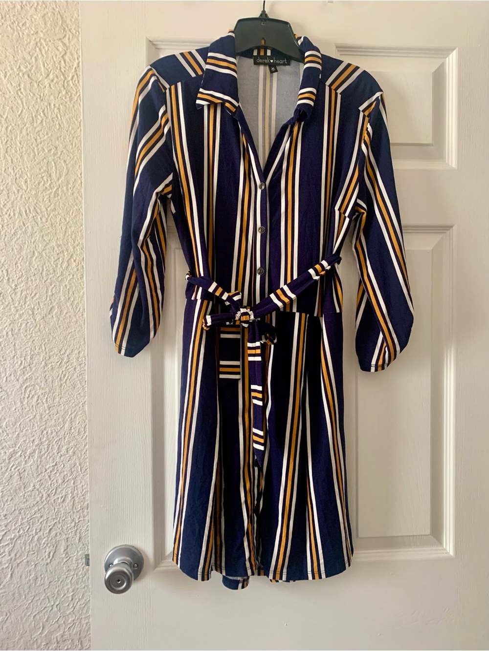 Derek Heart Navy, White & Mustard Striped Dress